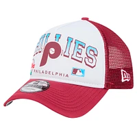 Men's New Era White Philadelphia Phillies Retro Wordmark 9FORTY A-Frame Trucker Adjustable Hat