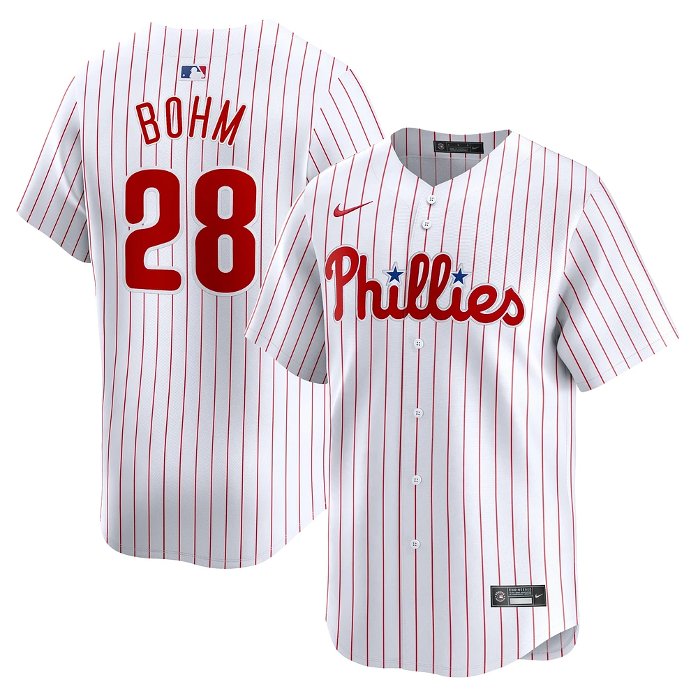 Maillot de joueur Nike Alec Bohm pour homme, blanc, Philadelphia Phillies, Domicile Limited