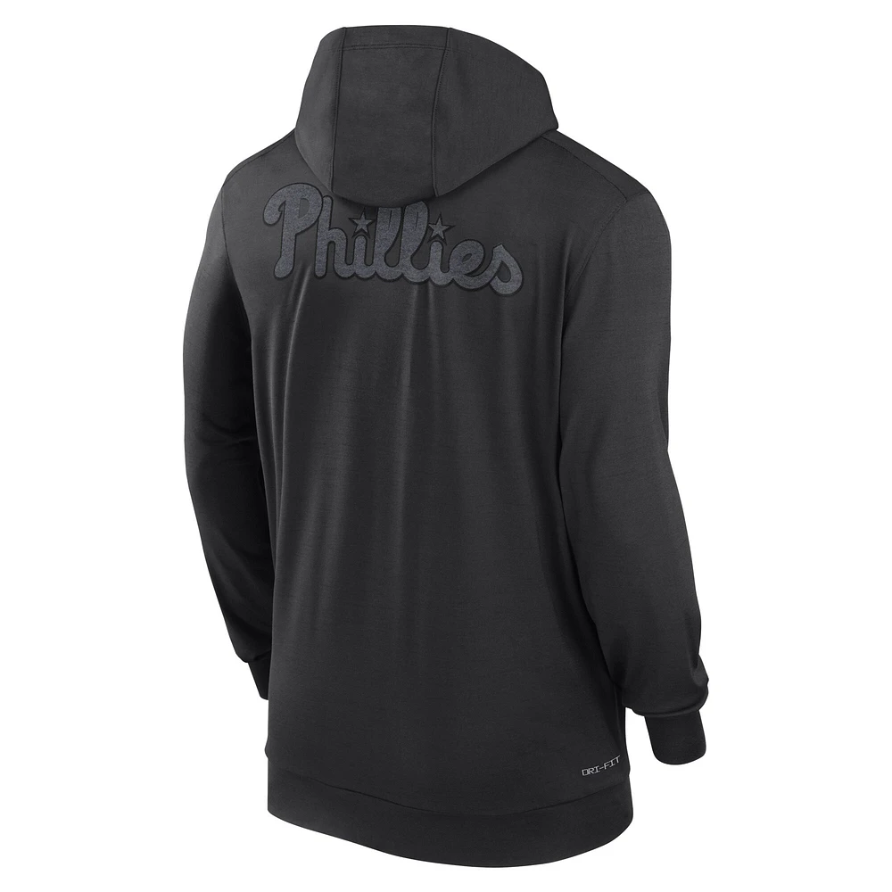 Sweat à capuche léger entièrement zippé Philadelphia Phillies Authentic Collection Travel Performance pour homme de Nike, noir