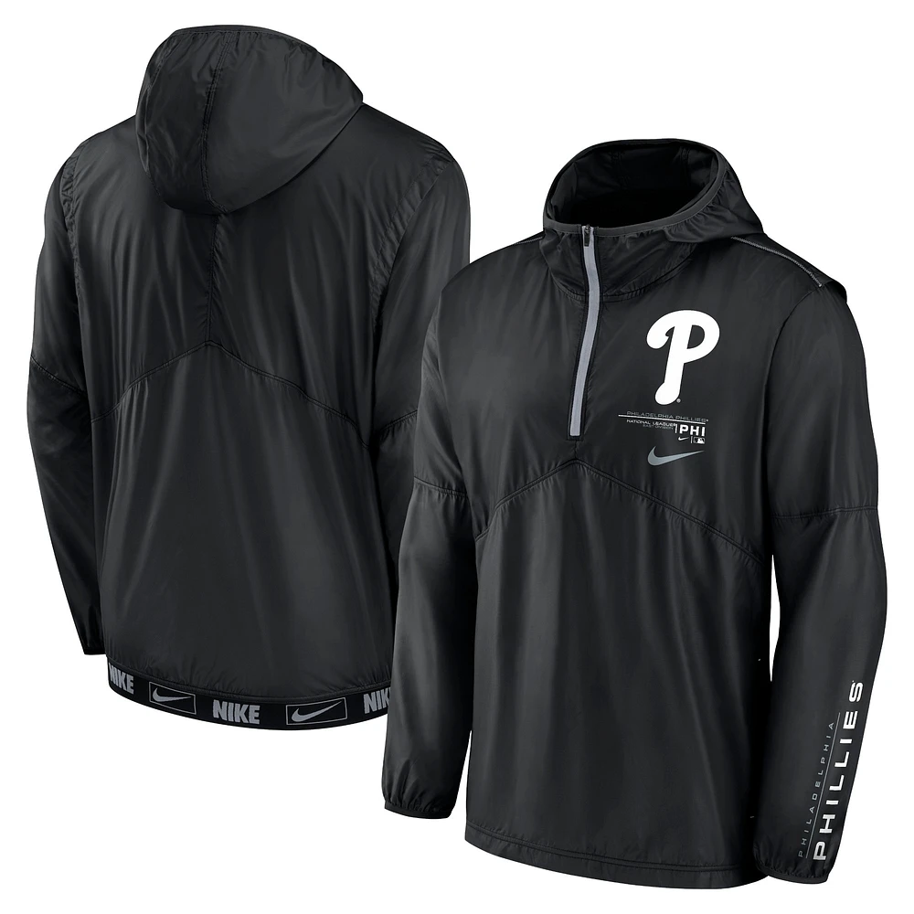 Men's Nike Black Philadelphia Phillies Authentic Night Game Performance Half-Zip Windbreaker