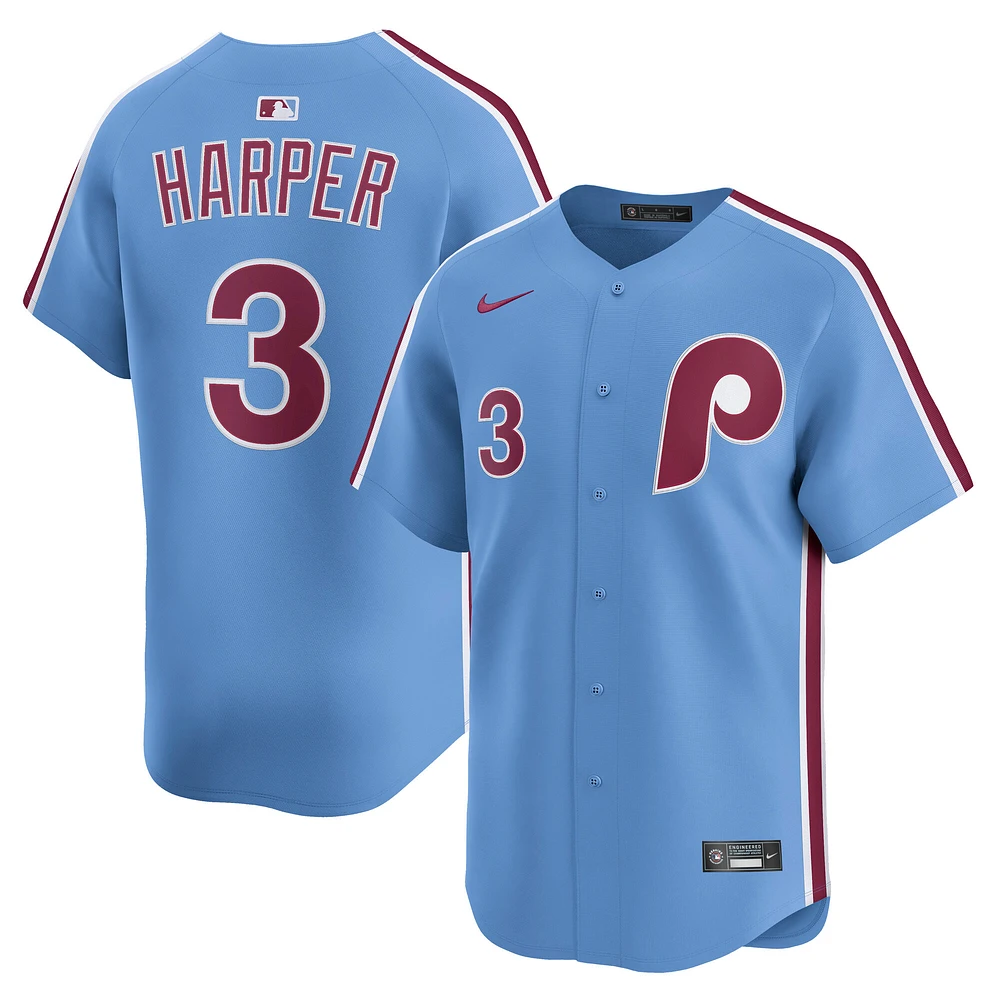 Maillot de joueur alternatif Nike Bryce Harper bleu clair des Philadelphia Phillies pour homme