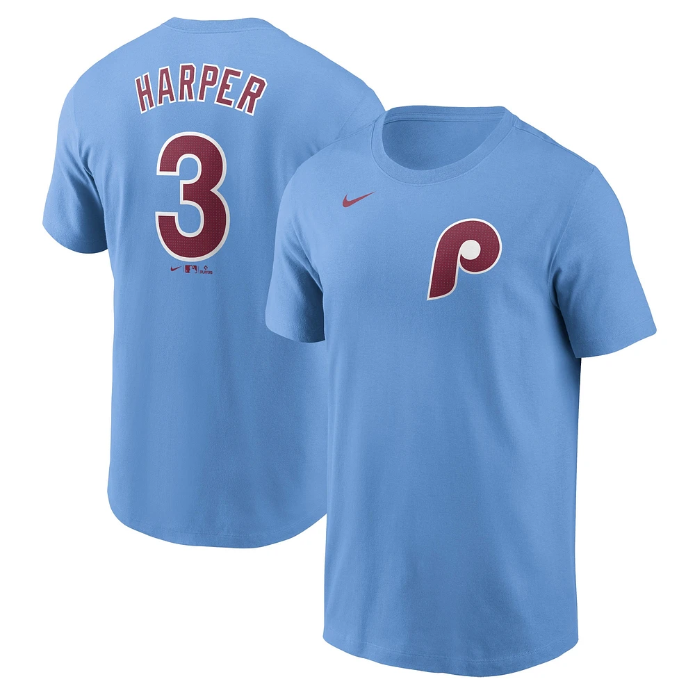 T-shirt Nike Bryce Harper bleu clair pour homme avec nom et numéro Fuse des Philadelphia Phillies