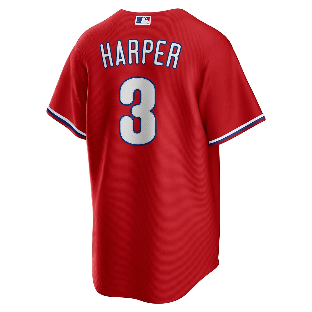 Maillot réplique alternatif du nom joueur des Philadelphia Phillies de Bryce Harper pour homme Nike rouge