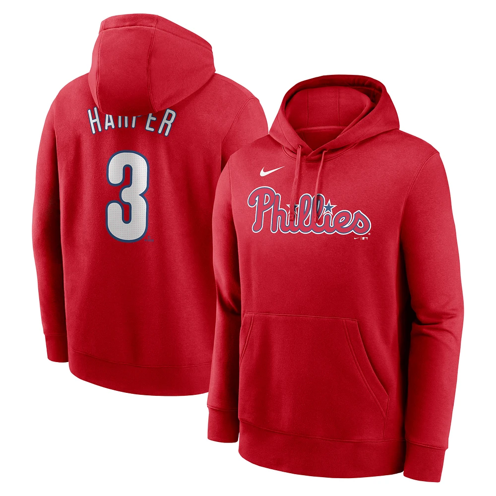 Sweat à capuche Nike Bryce Harper pour homme, rouge, nom et numéro du joueur des Phillies de Philadelphie, Club