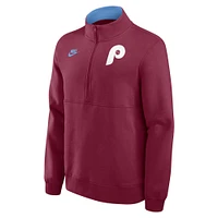 Pull en molleton demi-zippé Nike bordeaux pour homme des Philadelphia Phillies Cooperstown Collection