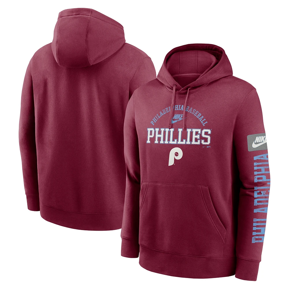 Men's Nike Burgundy Philadelphia Phillies Cooperstown Collection Splitter Club Fleece Pullover Hoodie