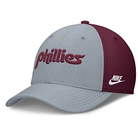 Casquette Nike Performance Flex gris/bordeaux Philadelphia Phillies Rise Swoosh pour homme