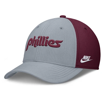 Casquette Nike Performance Flex gris/bordeaux Philadelphia Phillies Rise Swoosh pour homme