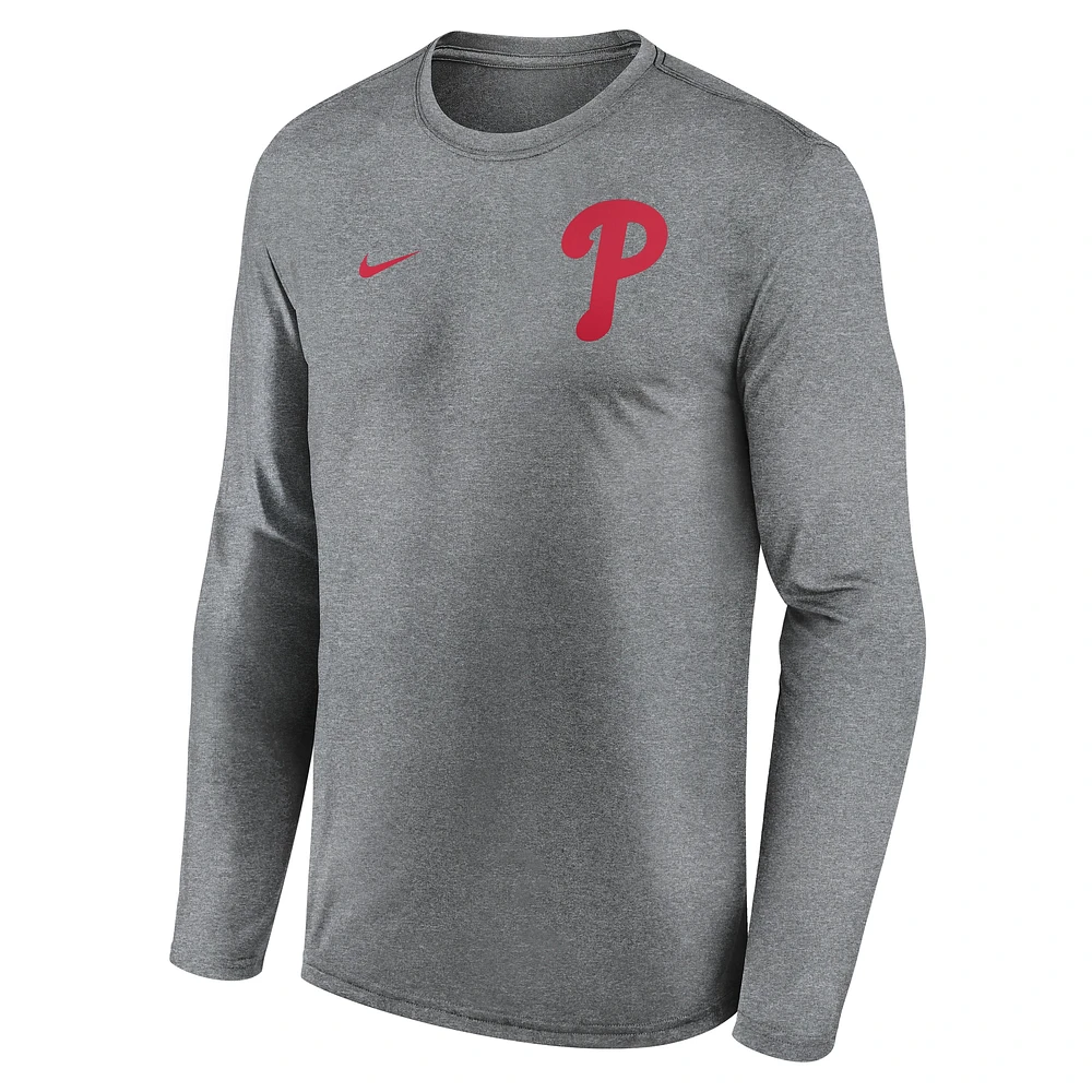 Men's Nike Heather Charcoal Philadelphia Phillies 2-Hit Legend Performance Long Sleeve T-Shirt