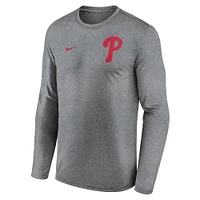 Men's Nike Heather Charcoal Philadelphia Phillies 2-Hit Legend Performance Long Sleeve T-Shirt