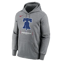 Men's Nike Heather Charcoal Philadelphia Phillies 2024 MLB Postseason Authentic Collection Therma Pullover Hoodie