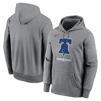 Men's Nike Heather Charcoal Philadelphia Phillies 2024 MLB Postseason Authentic Collection Therma Pullover Hoodie