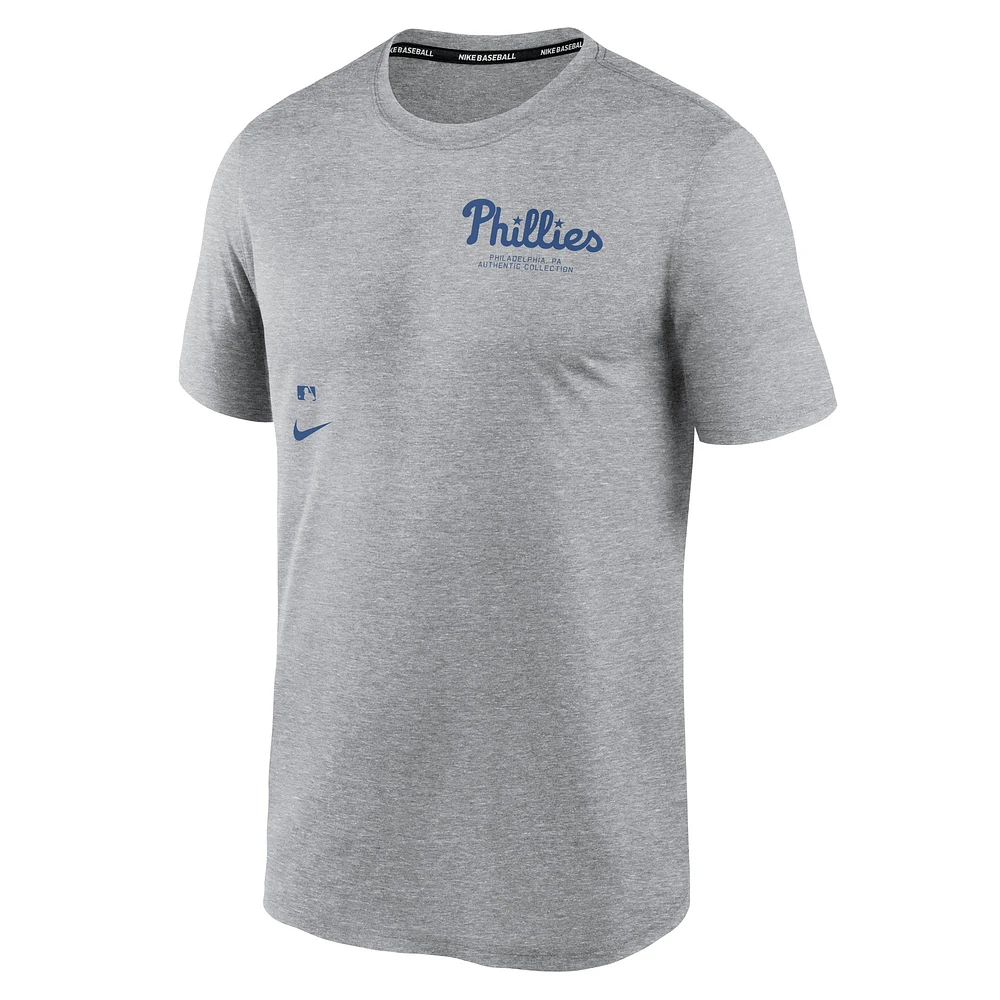 T-shirt Nike Heather Charcoal Philadelphia Phillies Authentic Collection Early Work Tri-Blend Performance pour homme