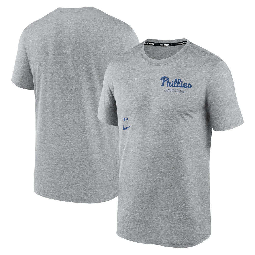 T-shirt Nike Heather Charcoal Philadelphia Phillies Authentic Collection Early Work Tri-Blend Performance pour homme