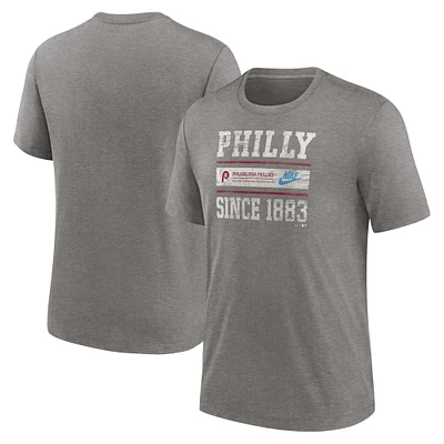 T-shirt à trois mélanges Nike Heather Charcoal Philadelphia Phillies Cooperstown Collection Local Stack pour hommes