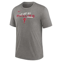 T-shirt à trois mélanges Nike Heather Charcoal Philadelphia Phillies pour hommes