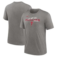 T-shirt à trois mélanges Nike Heather Charcoal Philadelphia Phillies pour hommes