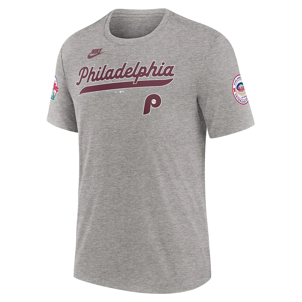Men's Nike Heather Gray Philadelphia Phillies Cooperstown Collection Eras Tri-Blend T-Shirt