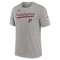 Men's Nike Heather Gray Philadelphia Phillies Cooperstown Collection Eras Tri-Blend T-Shirt