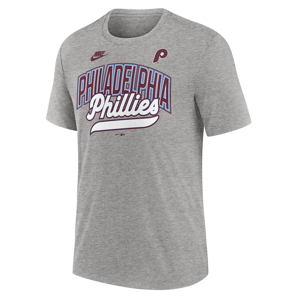 Men's Nike Heather Gray Philadelphia Phillies Cooperstown Collection Retro Tri-Blend T-Shirt