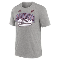 Men's Nike Heather Gray Philadelphia Phillies Cooperstown Collection Retro Tri-Blend T-Shirt