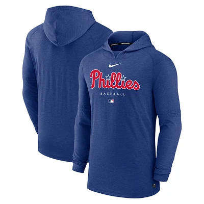 Men's Nike Heather Royal Philadelphia Phillies Authentic Collection Early Work Tri-Blend Performance Pullover Hoodie