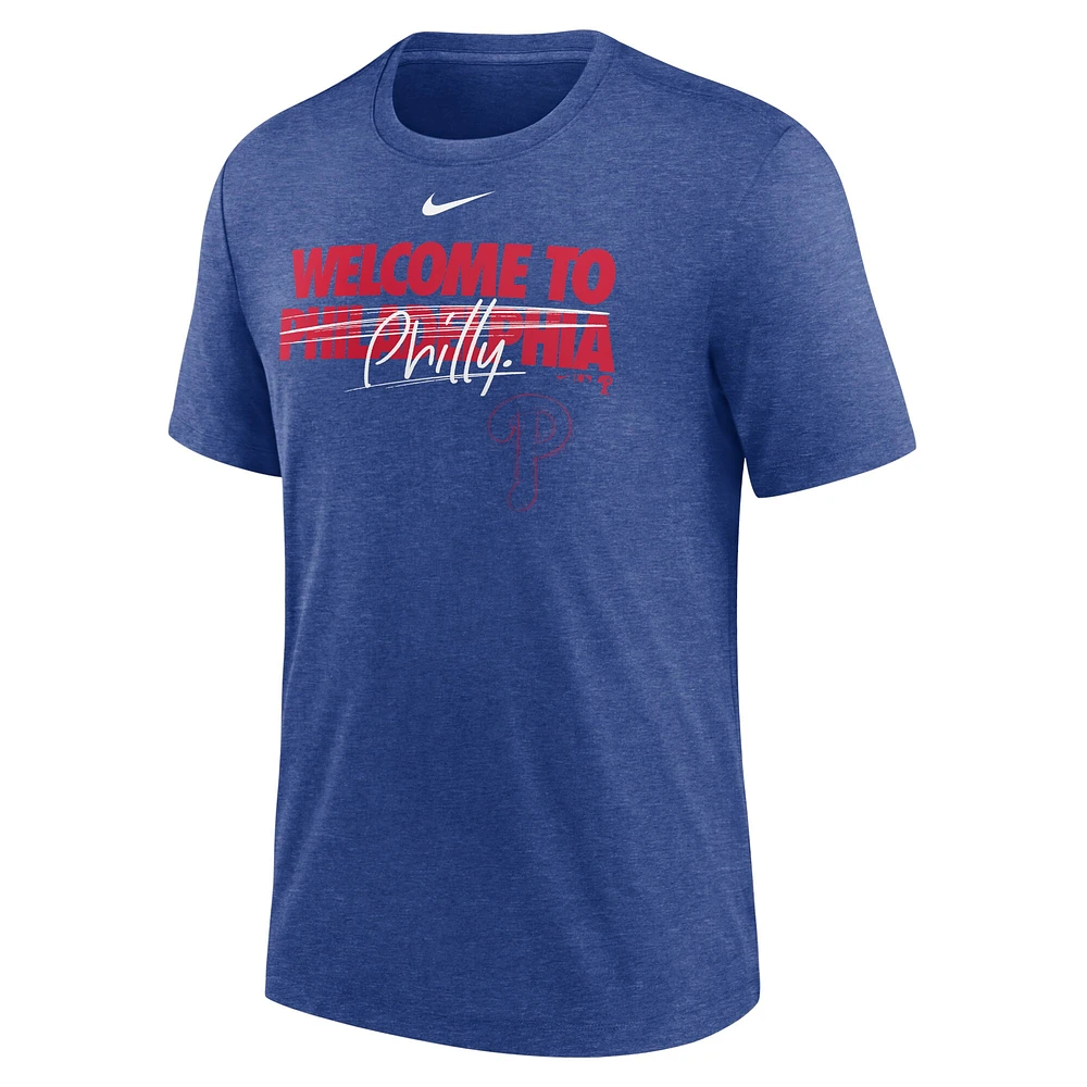 Men's Nike Heather Royal Philadelphia Phillies Home Spin Tri-Blend T-Shirt