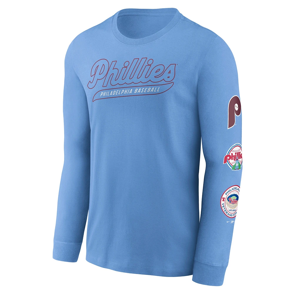 Men's Nike Light Blue Philadelphia Phillies Cooperstown Collection Knockout Long Sleeve T-Shirt