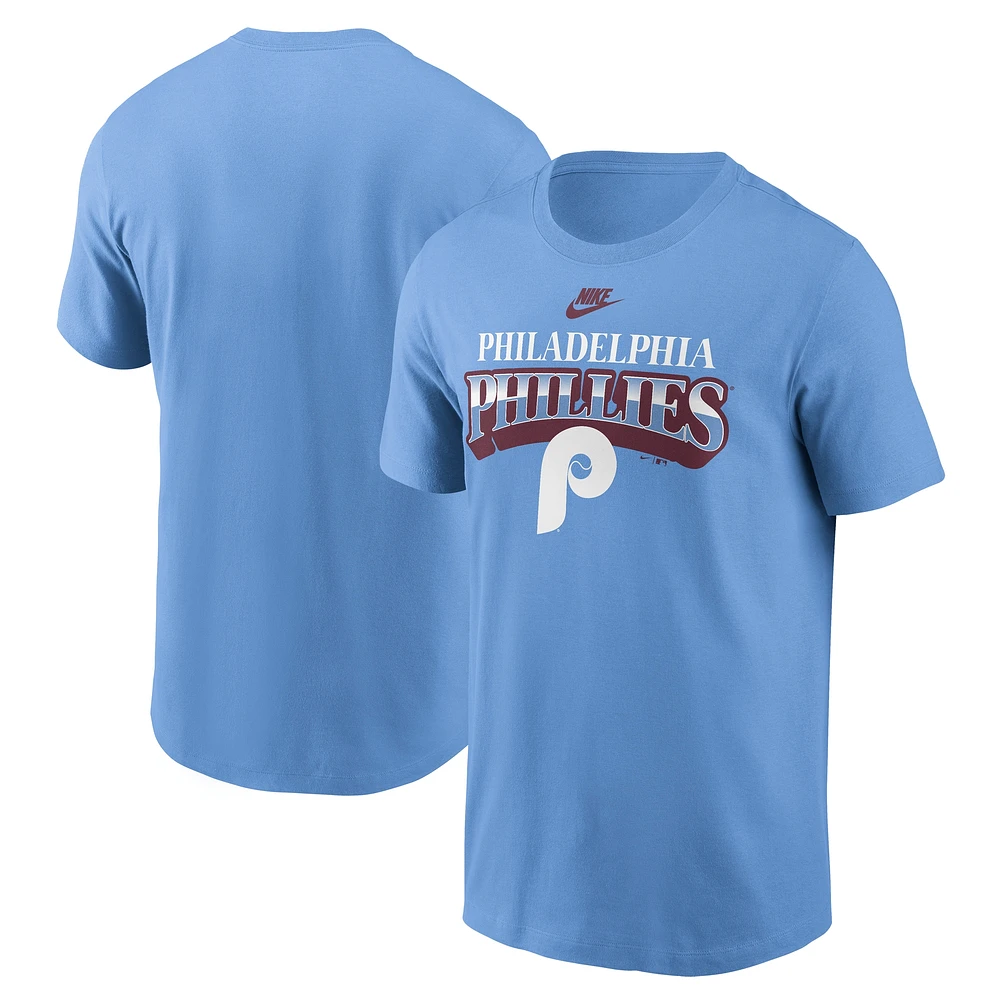 T-shirt Nike bleu clair pour homme avec logo de la collection Cooperstown des Philadelphia Phillies