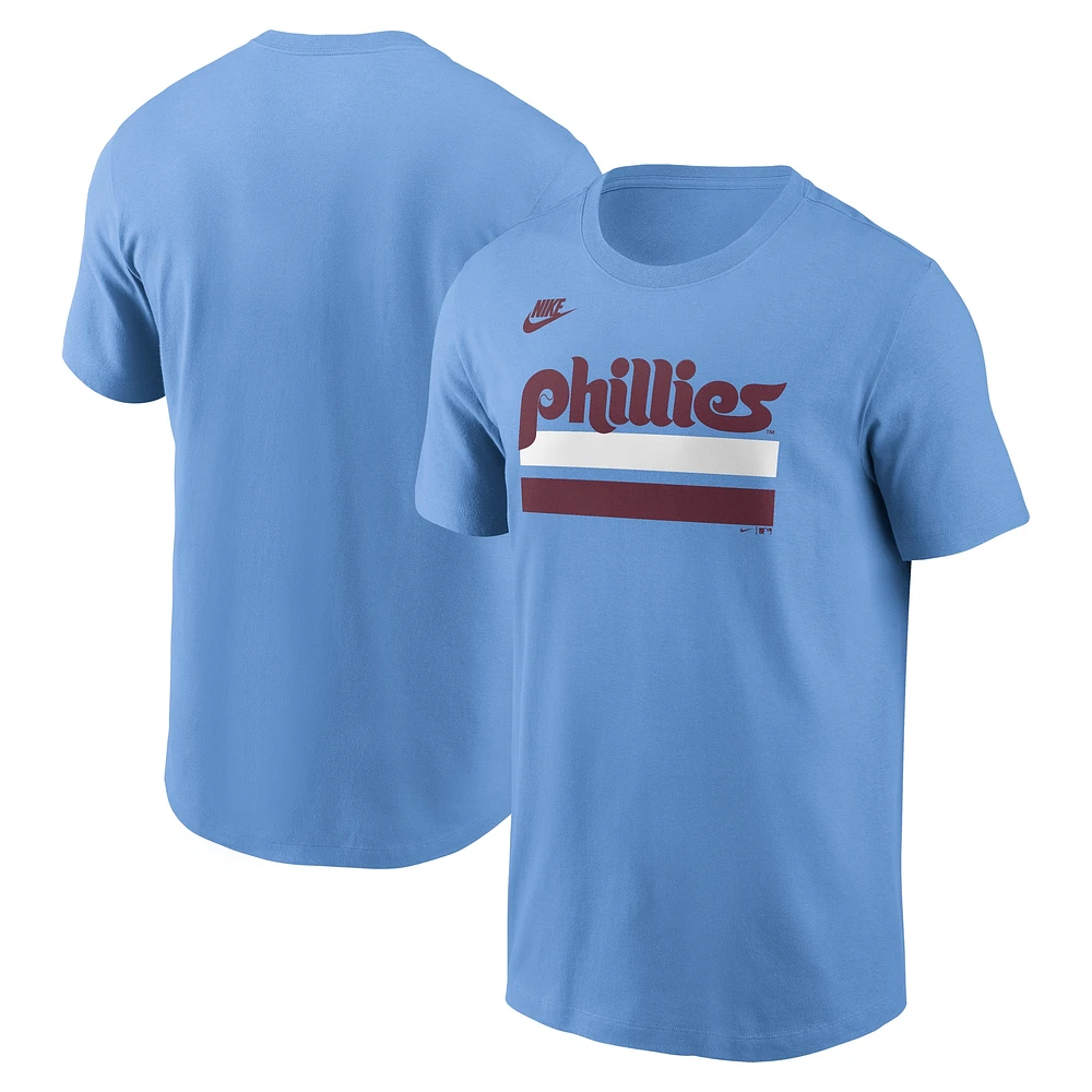 T-shirt Nike bleu clair pour homme avec logo de la collection Cooperstown des Philadelphia Phillies