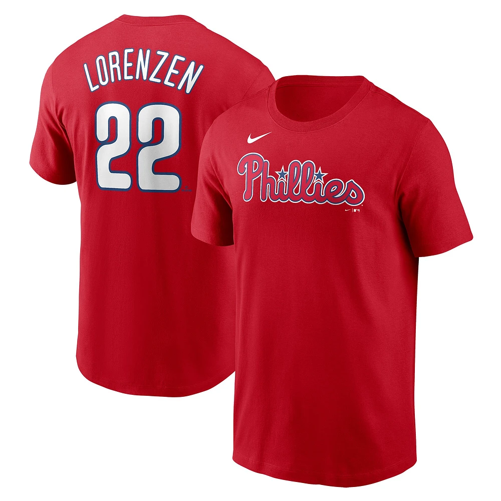 T-shirt avec nom et numéro du joueur des Phillies de Philadelphie Nike Michael Lorenzen pour homme, rouge