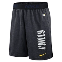 Short d'entraînement de performance Nike pour homme, bleu marine, Philadelphia Phillies 2024 City Connect Authentic Collection