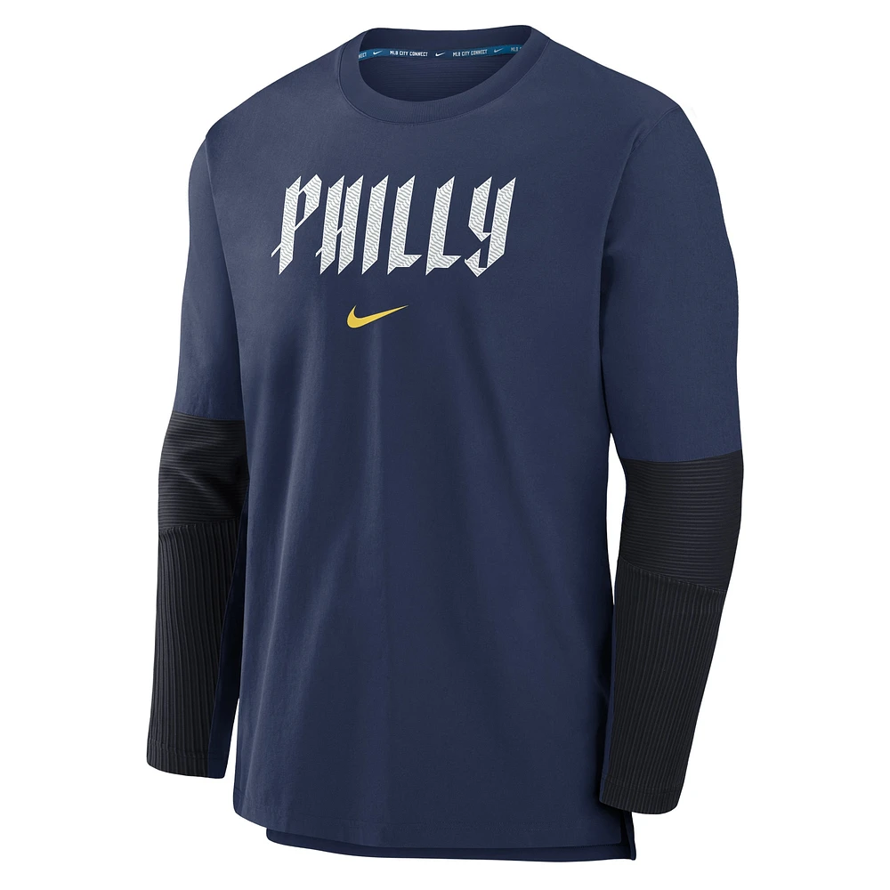 Men's Nike  Navy Philadelphia Phillies 2024 City Connect Authentic Collection Player Tri-Blend Performance Pullover Jacket