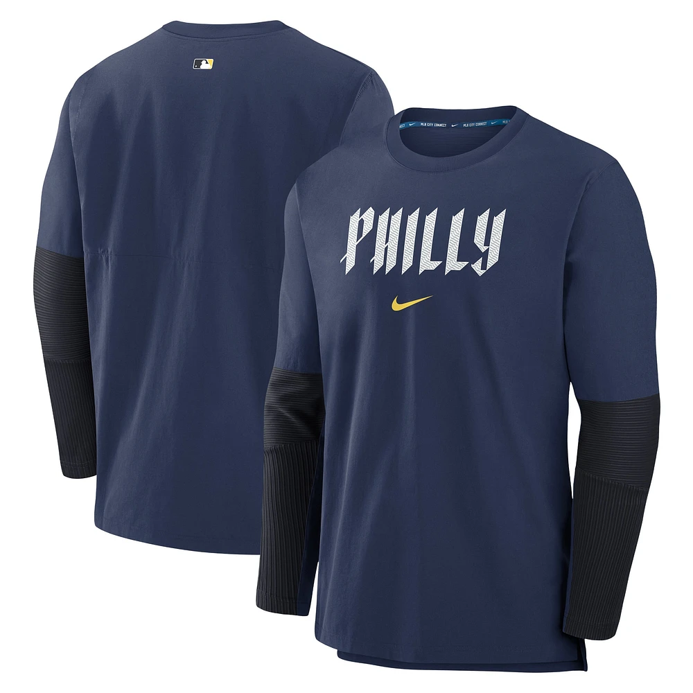 Men's Nike  Navy Philadelphia Phillies 2024 City Connect Authentic Collection Player Tri-Blend Performance Pullover Jacket