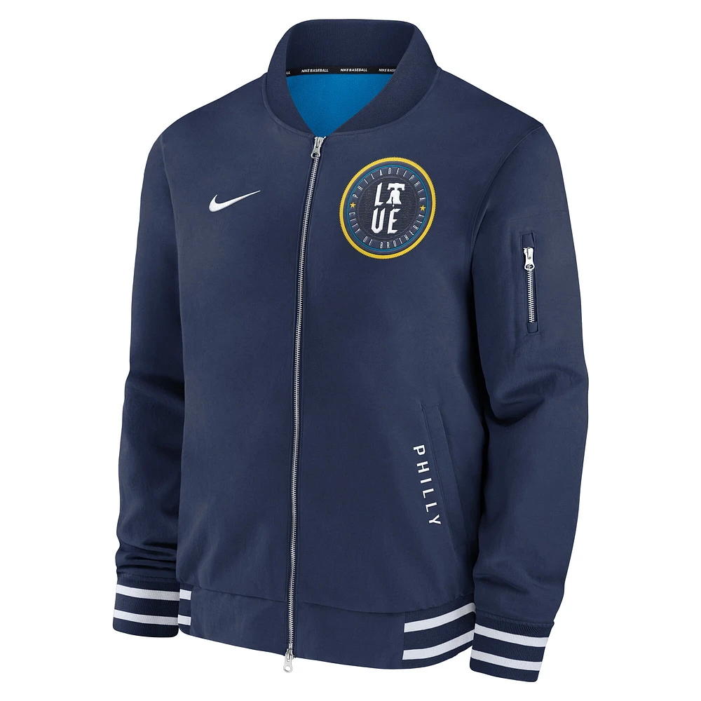Men's Nike  Navy Philadelphia Phillies Authentic Collection City Connect Full-Zip Bomber Jacket