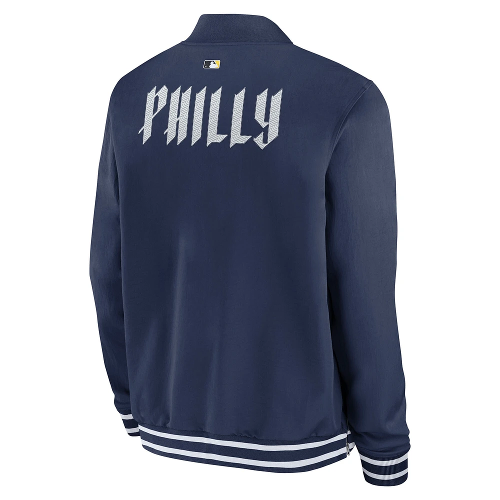 Men's Nike  Navy Philadelphia Phillies Authentic Collection City Connect Full-Zip Bomber Jacket