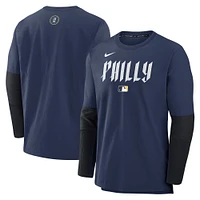 Men's Nike  Navy Philadelphia Phillies Authentic Collection City Connect Lightweight Player Tri-Blend Performance Long Sleeve T-Shirt