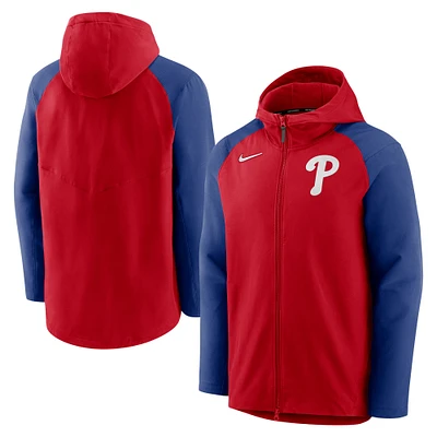 Sweat à capuche entièrement zippé Nike rouge/Royal Philadelphia Phillies Authentic Collection Performance Raglan pour homme