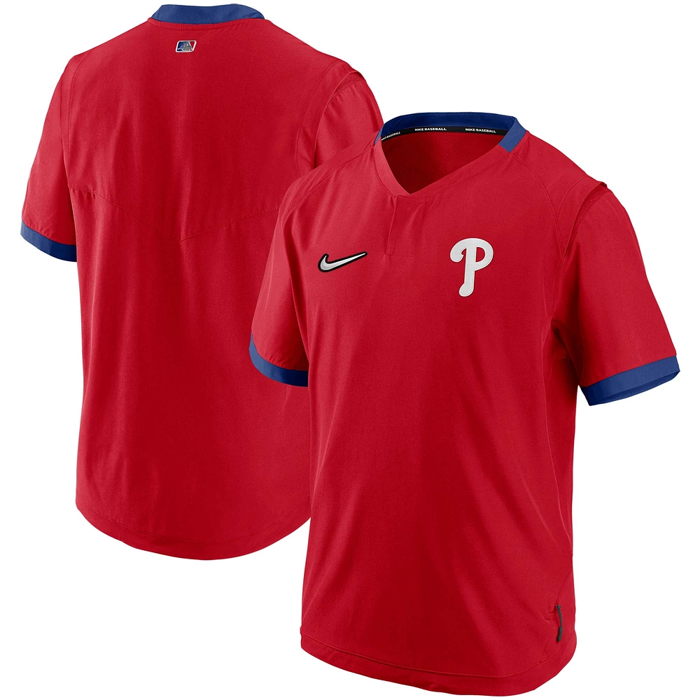 Veste à enfiler chaude manches courtes Nike rouge/Royal Philadelphia Phillies Authentic Collection pour homme