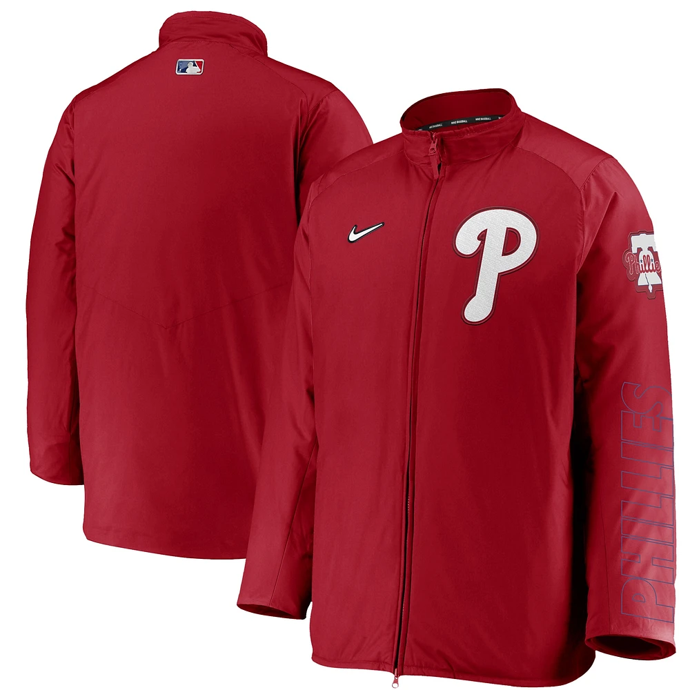 Veste entièrement zippée Nike rouge Philadelphia Phillies Authentic Collection Dugout pour homme