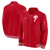 Blouson aviateur entièrement zippé Nike pour hommes des Phillies de Philadelphie Authentic Collection rouge