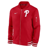 Blouson aviateur entièrement zippé Nike pour hommes des Phillies de Philadelphie Authentic Collection rouge