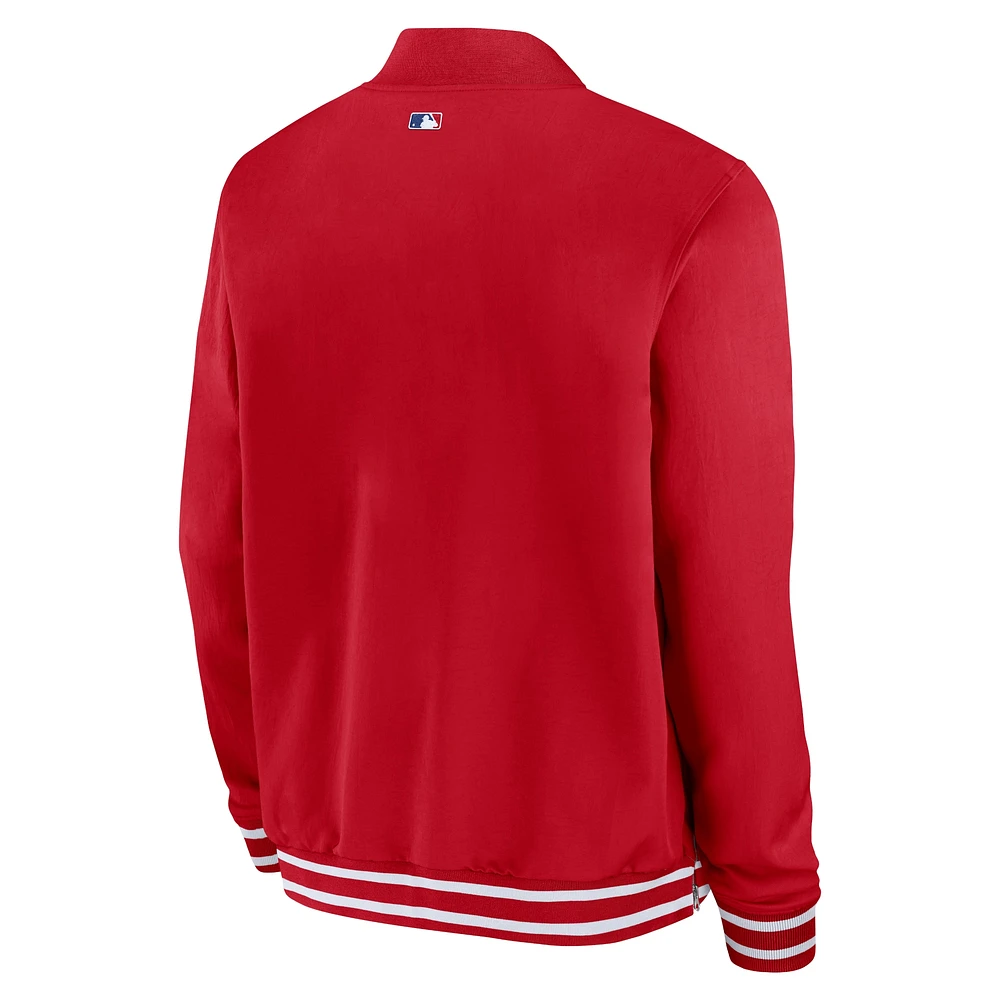 Blouson aviateur entièrement zippé Nike pour hommes des Phillies de Philadelphie Authentic Collection rouge