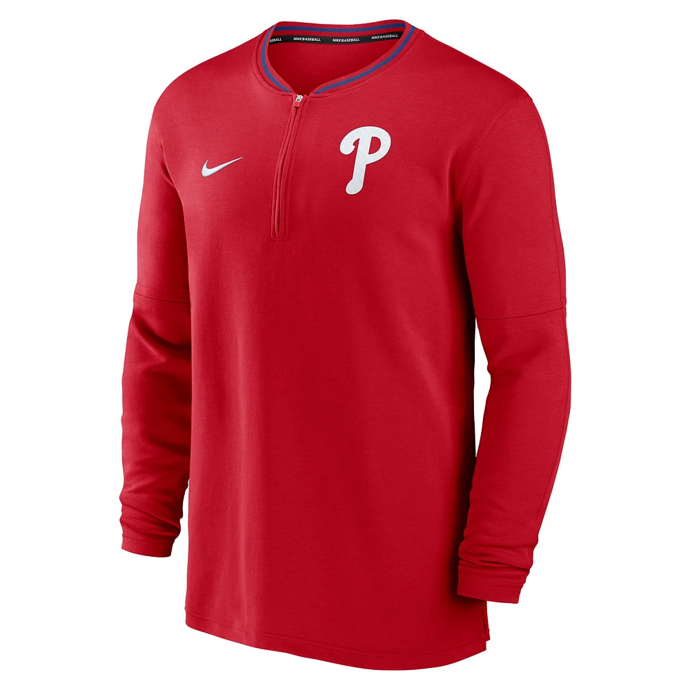 Haut Nike rouge à demi-zip Performance Authentic Collection des Philadelphia Phillies pour homme