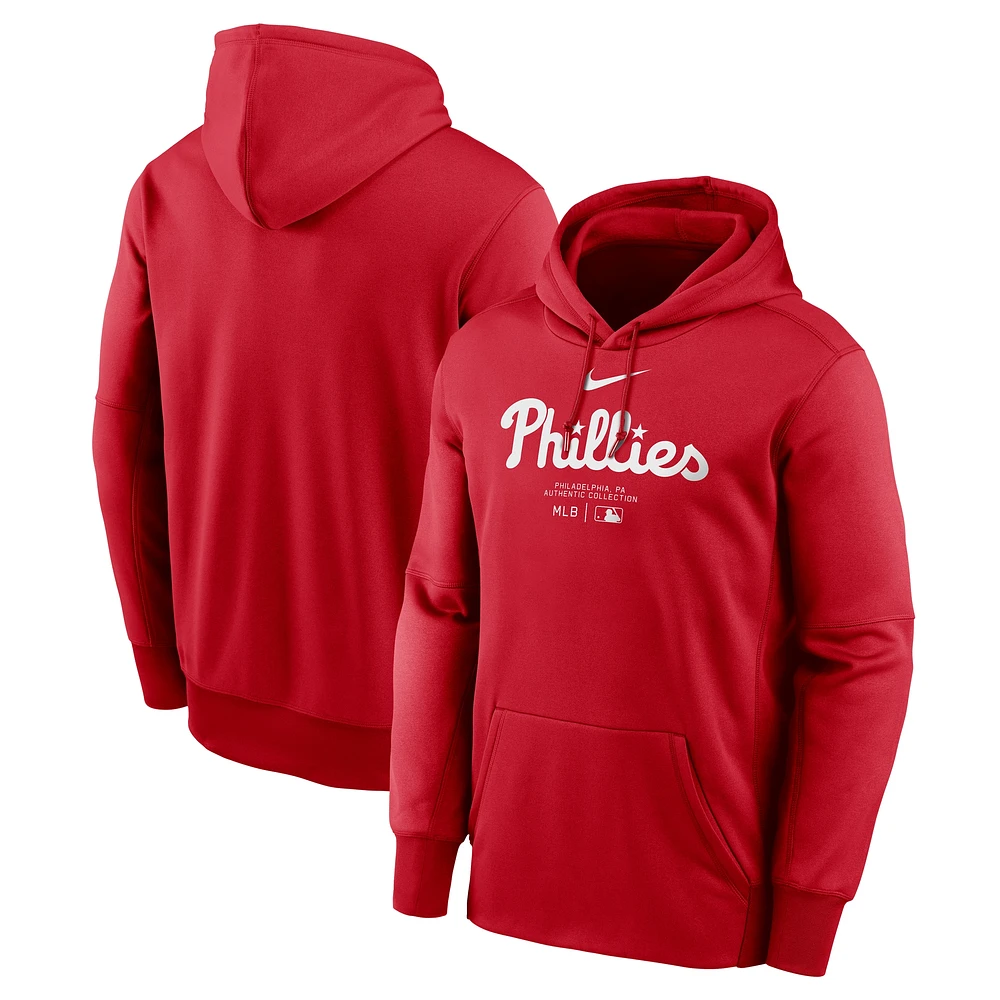 Sweat à capuche d'entraînement Nike rouge Philadelphia Phillies Authentic Collection pour homme