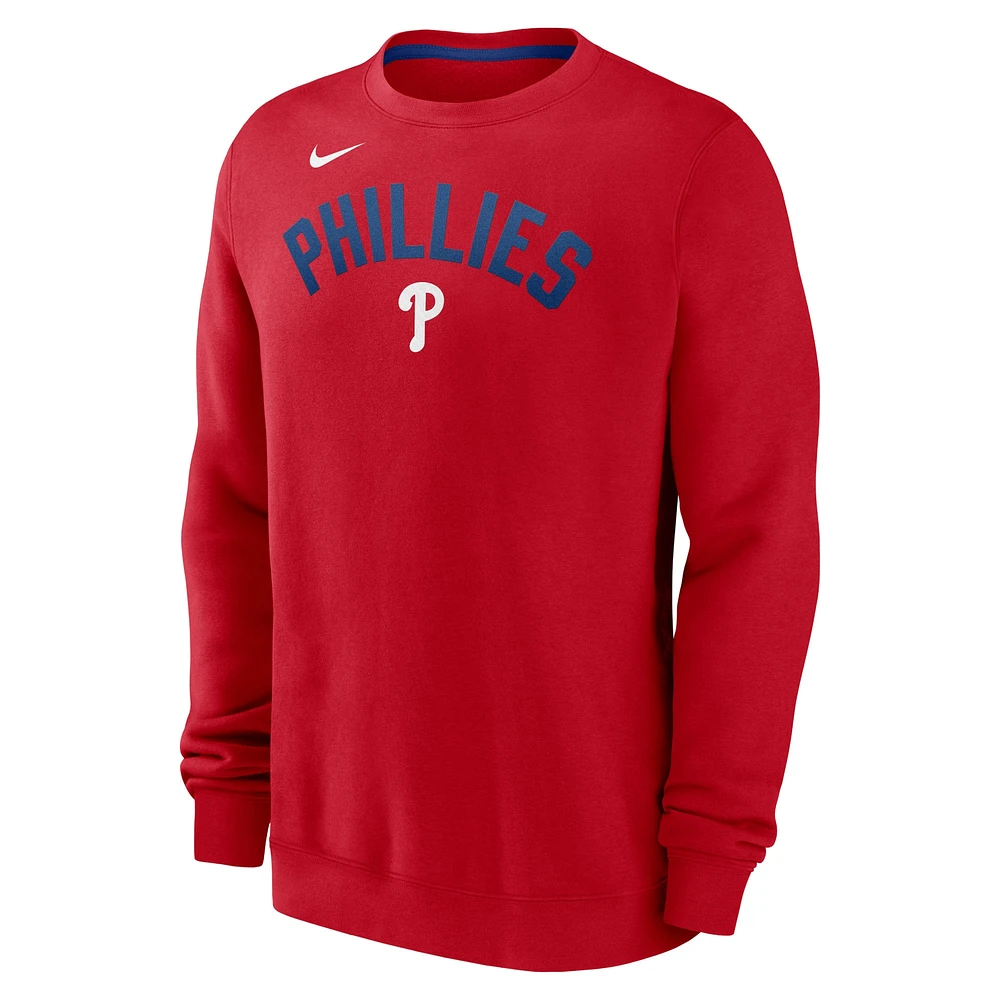 Sweat-shirt Nike rouge Philadelphia Phillies Classic Fleece Performance pour homme