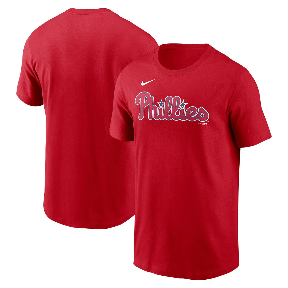 T-shirt Nike rouge pour hommes des Phillies de Philadelphie Fuse Wordmark