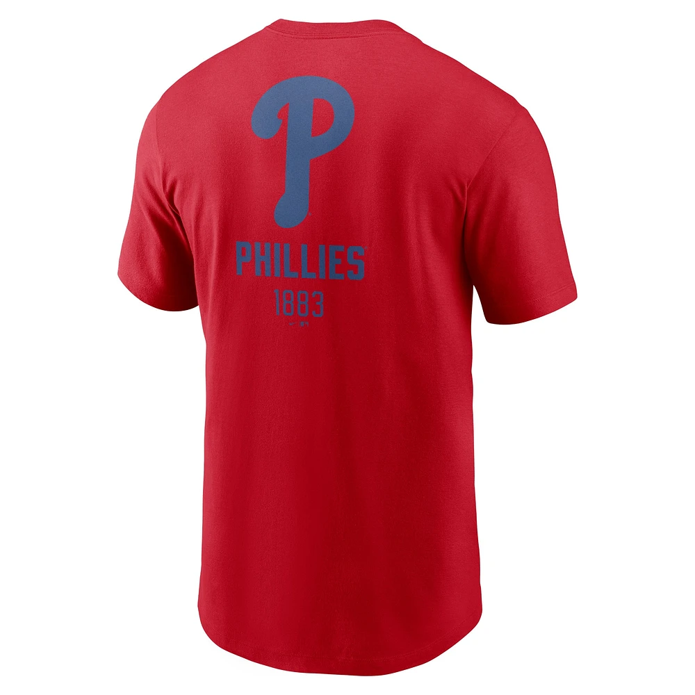 T-shirt Nike rouge pour hommes des Phillies de Philadelphie avec grand logo dans le dos