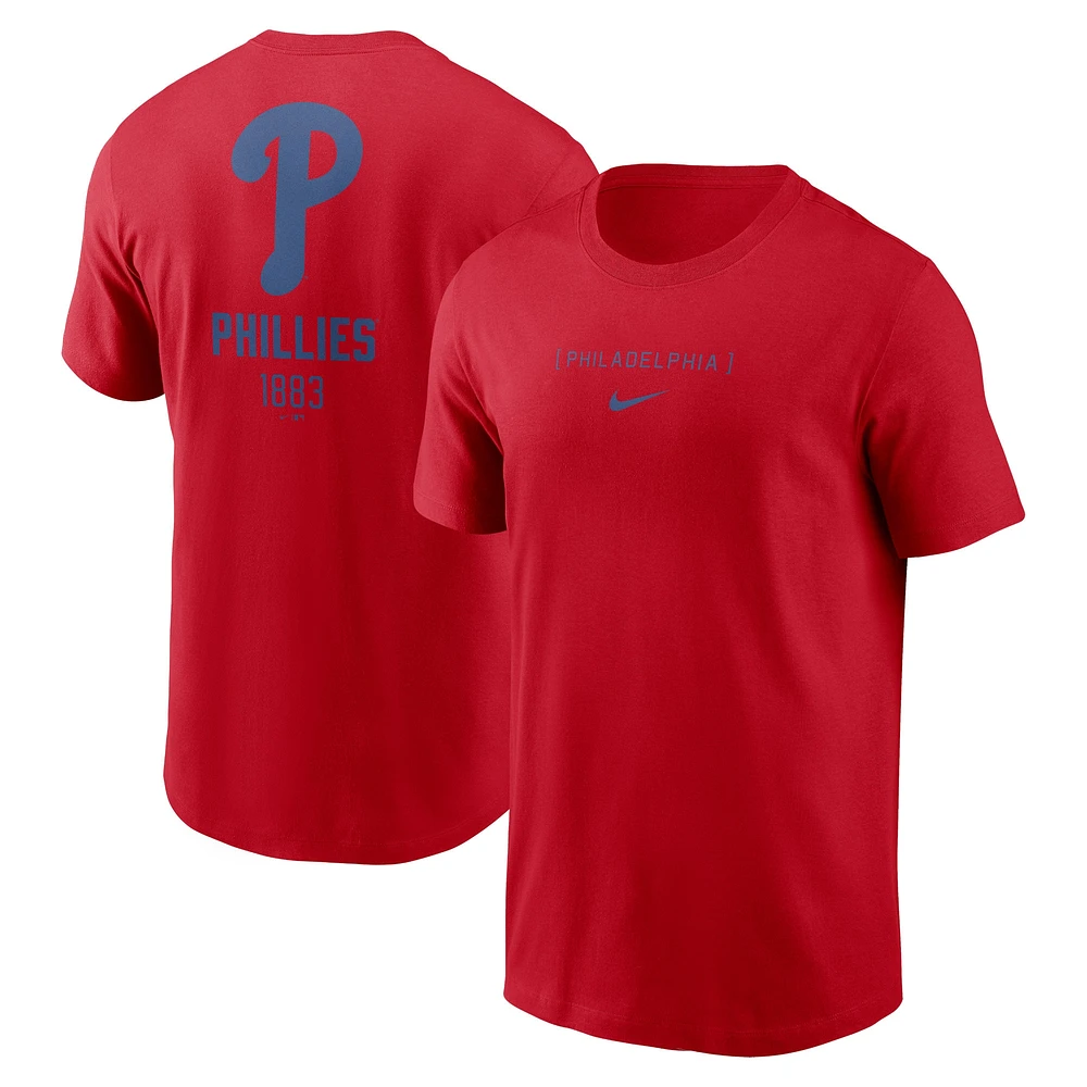 T-shirt Nike rouge pour hommes des Phillies de Philadelphie avec grand logo dans le dos