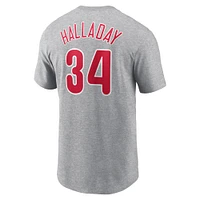 T-shirt Nike Roy Halladay Heather Grey Philadelphia Phillies Cooperstown Collection Fuse Name & Number pour homme